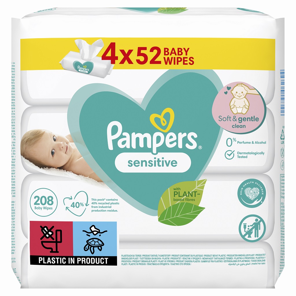 Obrázok PAMPERS vlhčené obrúsky Sensitive 4× 52 ks (8001841062624)