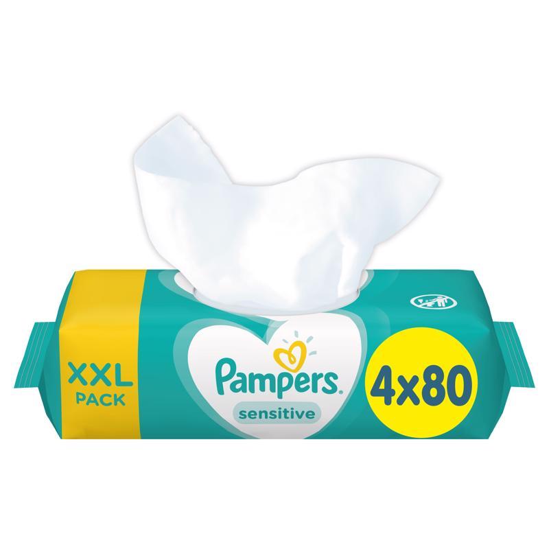 Obrázok PAMPERS vlhčené obrúsky XXL Sensitive 4× 80 ks (8001841062754)