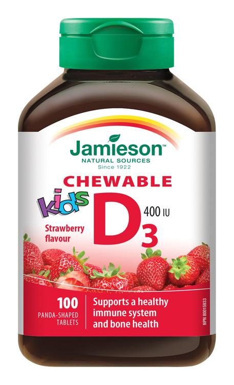 JAMIESON Vitamín D3 Kids 400 IU tablety na cmúľanie s príchuťou jahody pre deti 100 tbl.