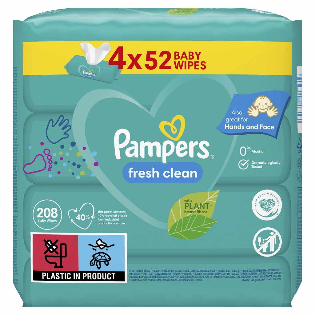 Obrázok PAMPERS vlhčené obrúsky Fresh Clean 4× 52 ks (8001841077949)