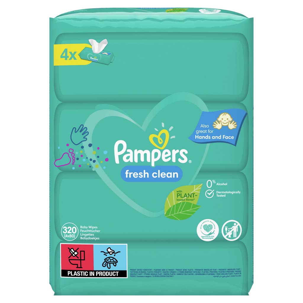 Obrázok PAMPERS vlhčené obrúsky XXL Fresh Clean 4× 80 ks (8001841078052)