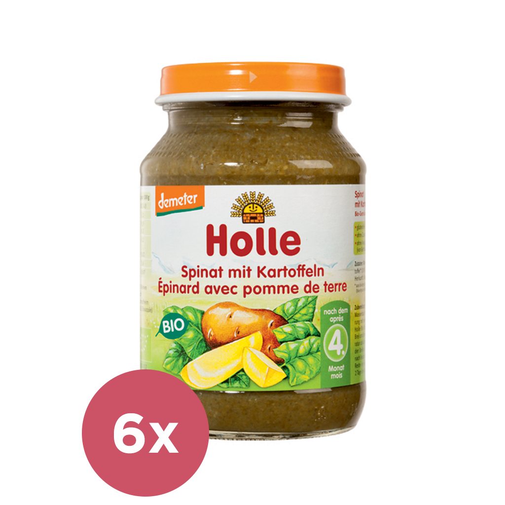 6x HOLLE Bio Špenát so zemiakmi, 190 g - zeleninový príkrm
