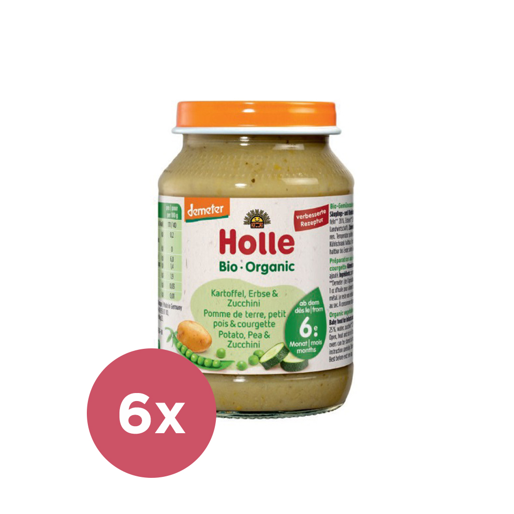 6x HOLLE Bio Zemiaky, hrášok a cuketa, 190 g - zeleninový príkrm