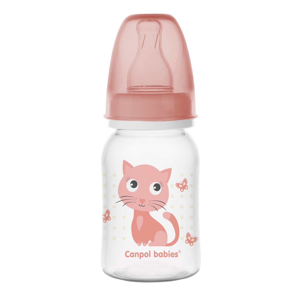 CANPOL BABIES Fľaša s potlačou Cute Animals 120 ml - ružová