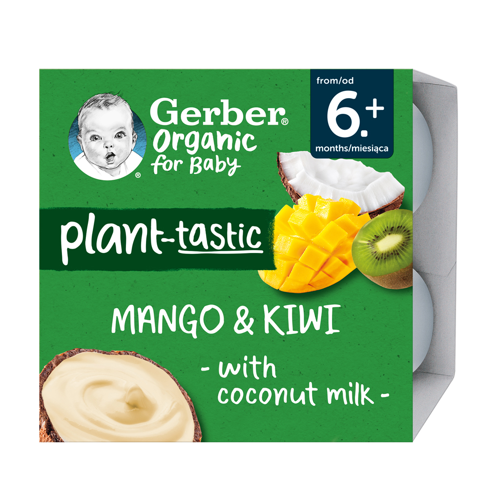 GERBER Organic 100% Dezert rastlinný mango a kiwi s kokosovým mliekom 4 x 90 g​