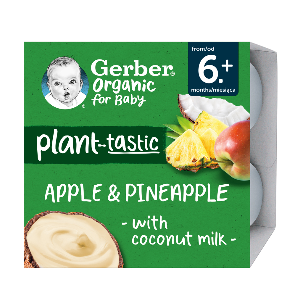 GERBER Organic 100% Dezert rastlinný jablko a ananás s kokosovým mliekom 4 x 90 g​