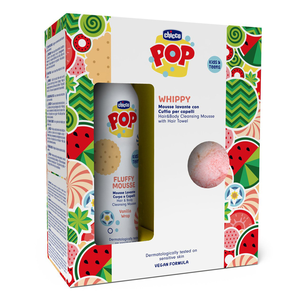 CHICCO Pěna na vlasy a tělo POP Vanilla Fluffy 200ml s ručníkem na vlasy