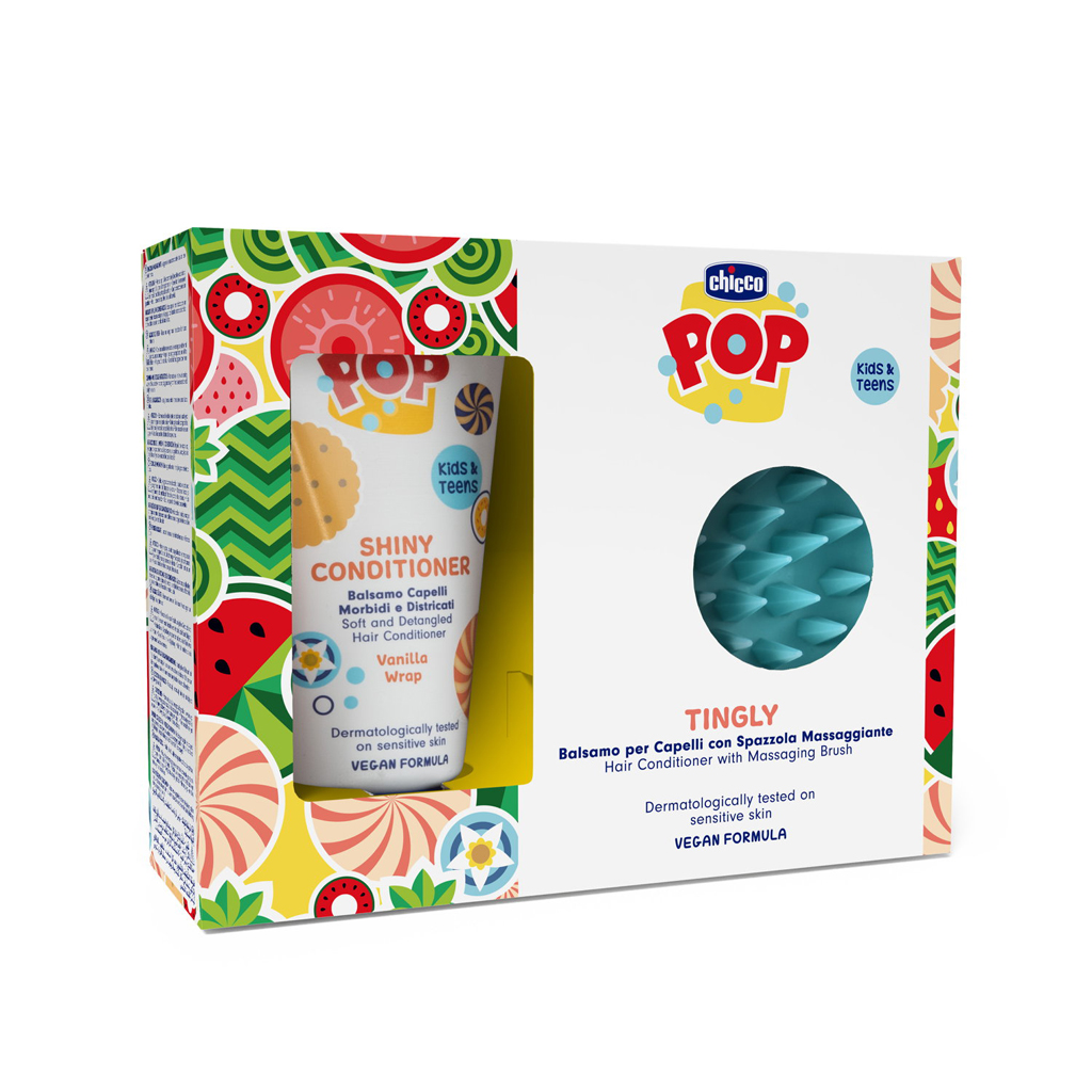 CHICCO Kondicionér na vlasy POP Vanilla Shiny 150ml s masážním kartáčem na pokožku hlavy