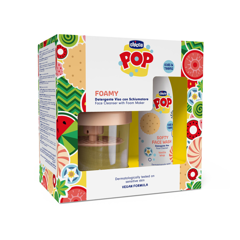 CHICCO Jemný čisticí gel na obličej POP Softy Vanilla 150ml s pěnicím dávkovačem