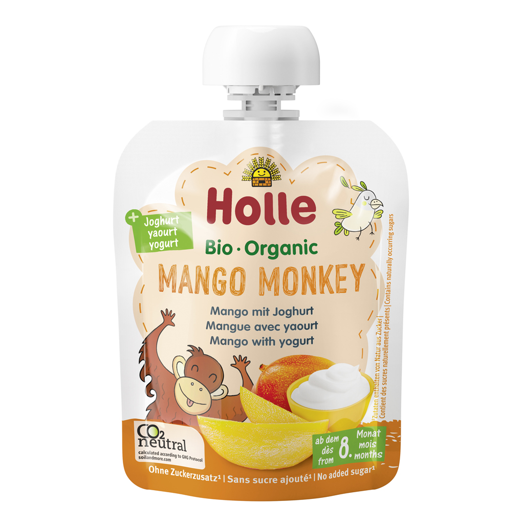 HOLLE BIO Mango monkey - detské ovocné pyré s jogurtom