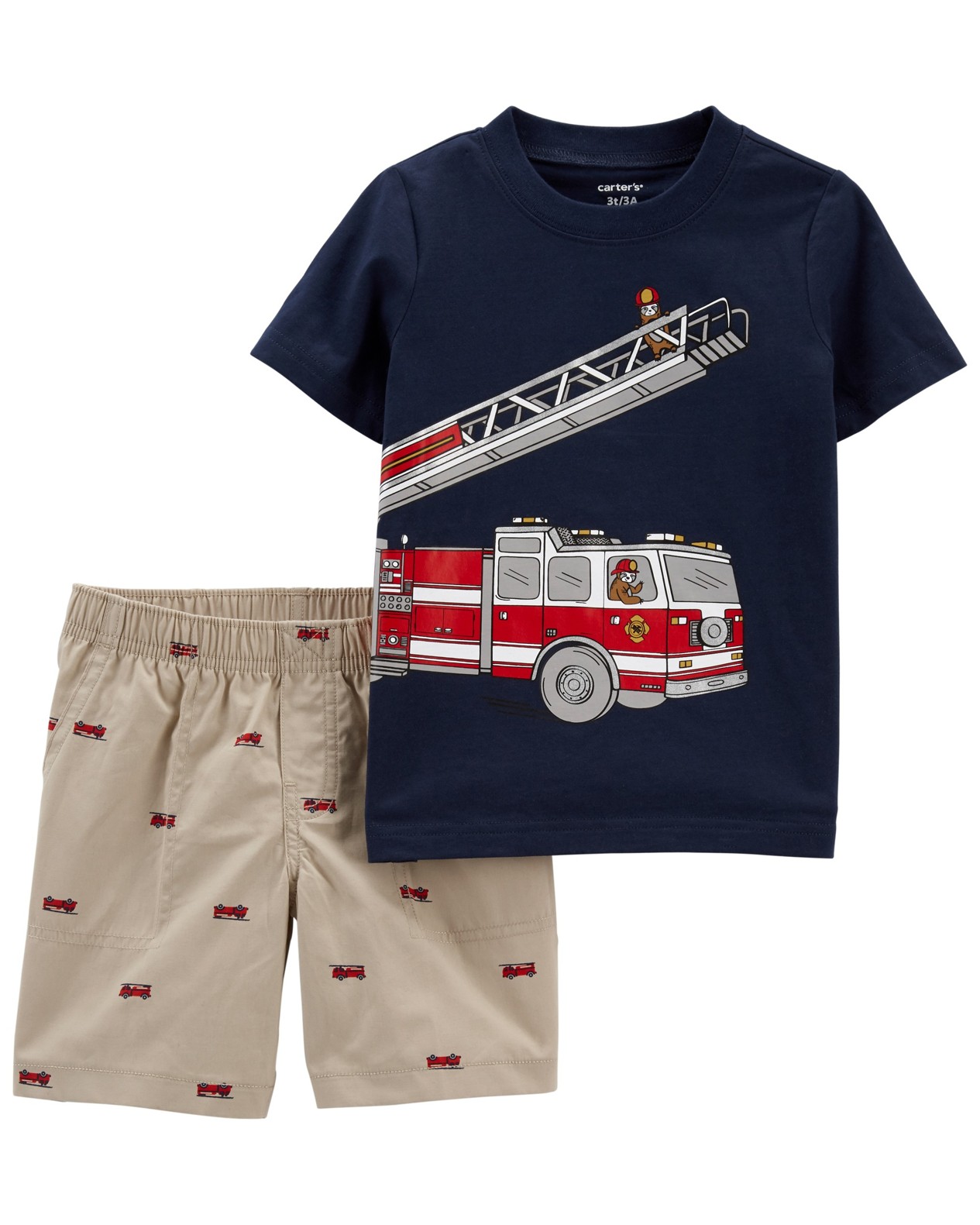 Obrázok CARTERS CARTER'S Set 2dielny tričko kr. rukáv, nohavice kr. Firetruck chlapec 6 m, veľ. 68