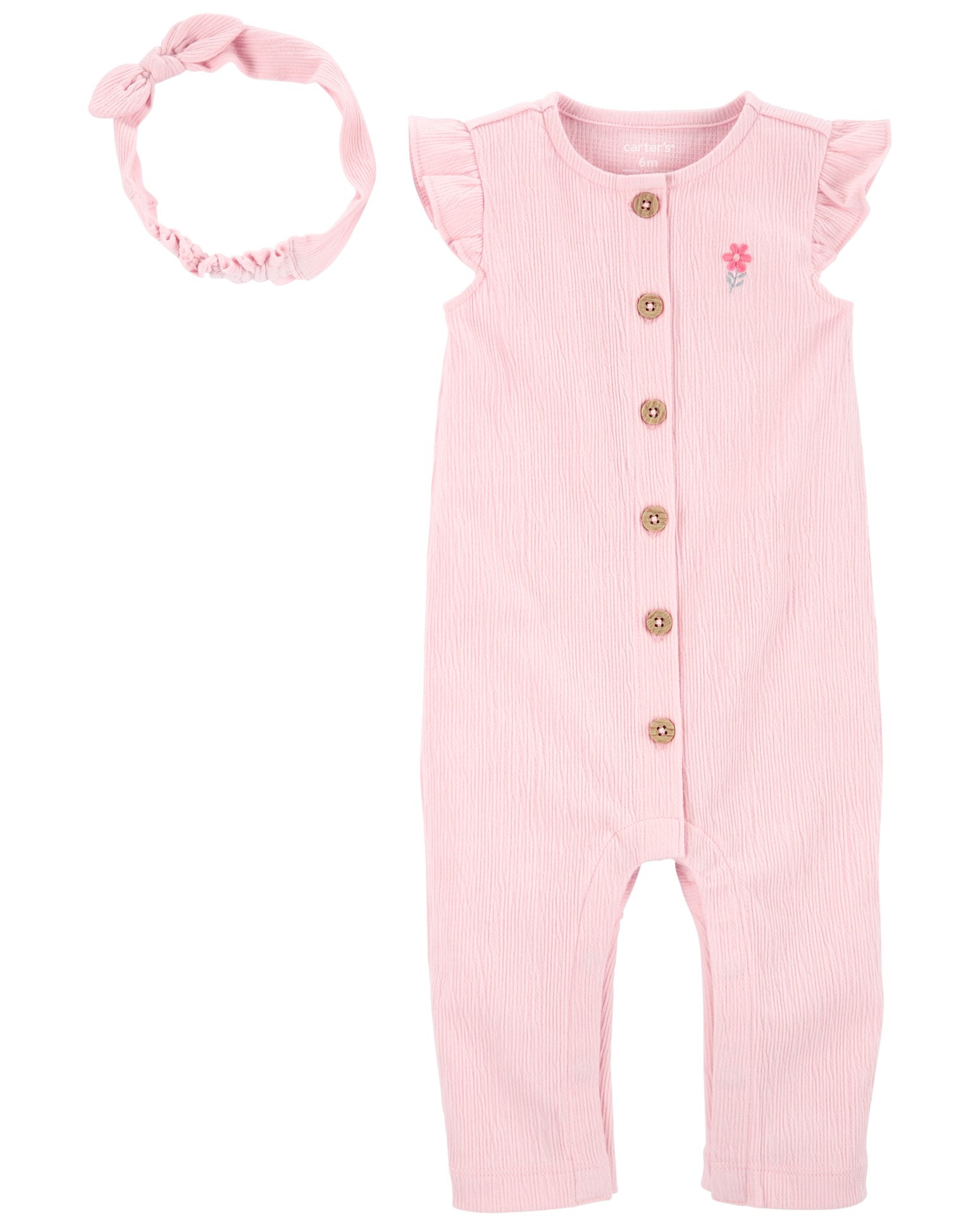 CARTER'S Set 2dielny overal na zips bez rukávov, čelenka Pink dievča LBB 6m, veľ. 68