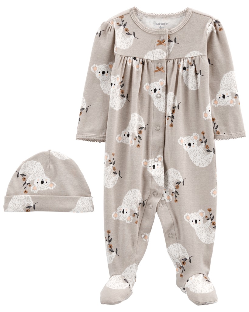 Obrázok CARTERS CARTER'S Set 2dielny overal na cvoky, čiapka Grey Koala dievča LBB NB /veľ.56