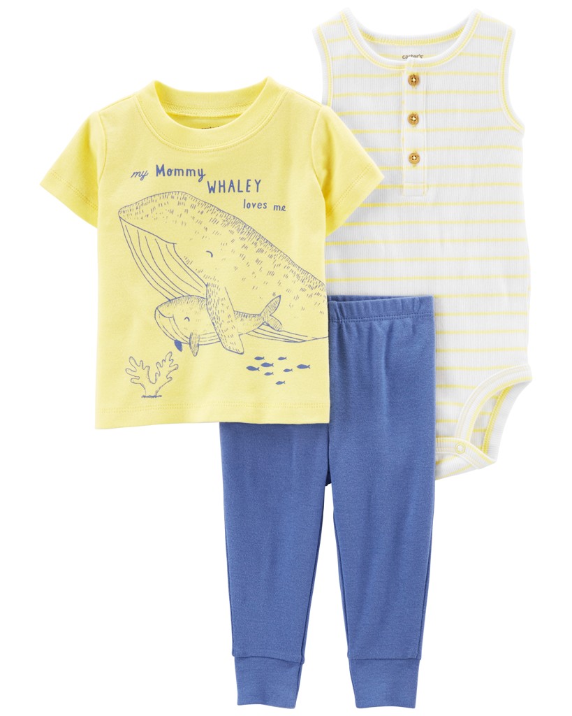 CARTER'S Set 3dielny tričko kr. rukáv, tepláky, body bez rukávov Yellow Ocean chlapec LBB NB/ veľ. 5