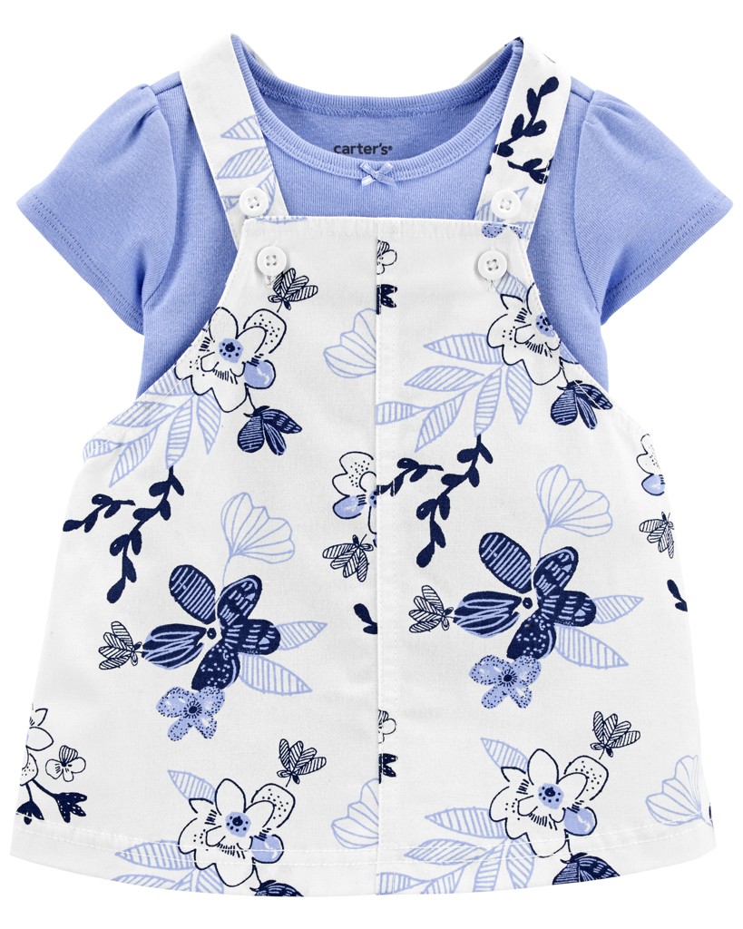 Obrázok CARTERS CARTER'S Set 2dielny body kr. rukáv, šaty na traky Blue Floral dievča 9m