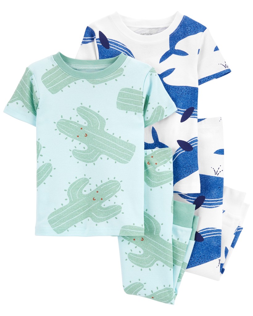 CARTER'S Pyžamo 4dielne tričko kr. rukáv 2ks, tepláky 2ks Cacti & Whale chlapec 12m
