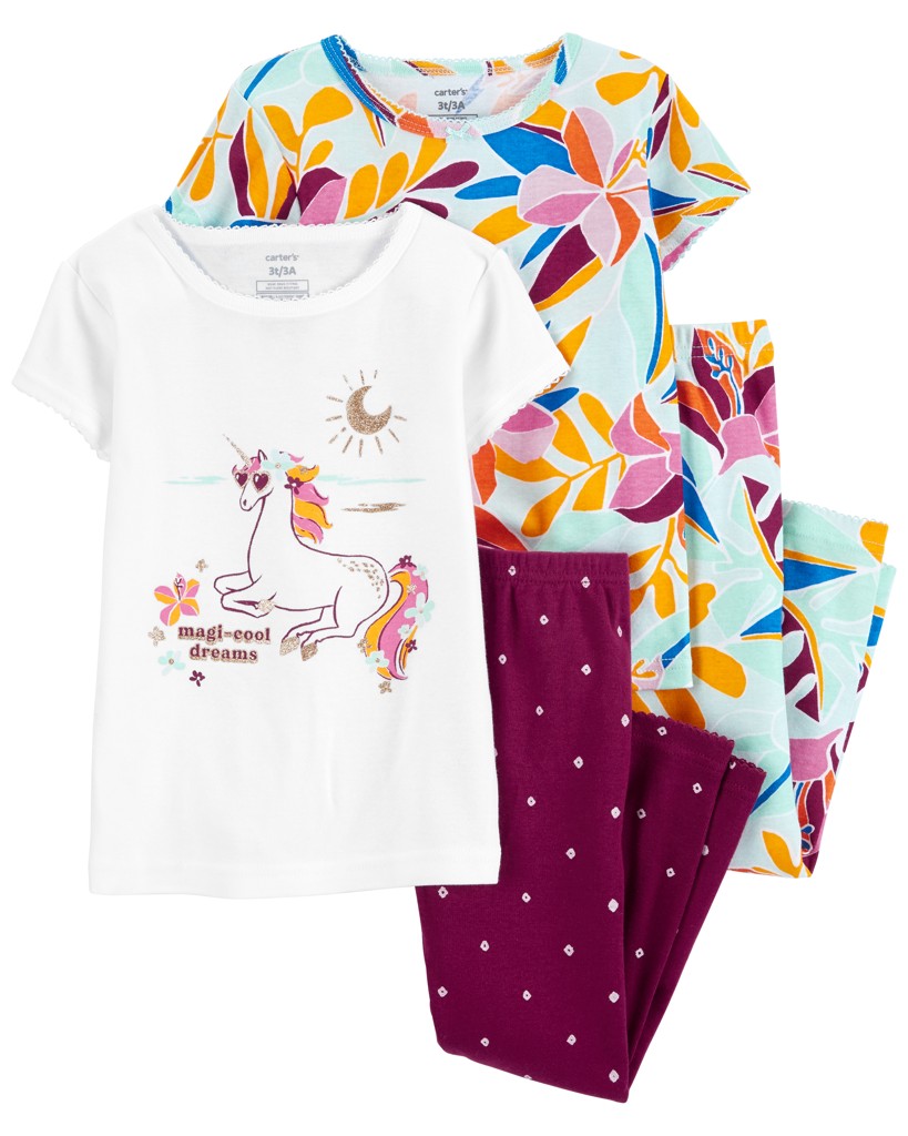 CARTER'S Pyžamo 4dielne tričko kr. rukáv 2ks, legíny 2ks Unicorn & Flowers dievča 12m