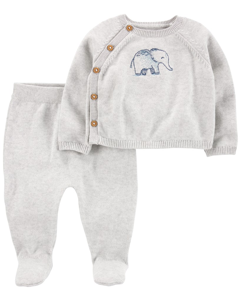 CARTER'S Set 2dielny sveter, polodupačky Grey Elephant neutrál NB/ veľ. 56