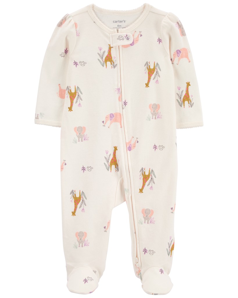 CARTER'S Overal na zips Sleep&Play Ivory Animal dievča 6m/ veľ. 68