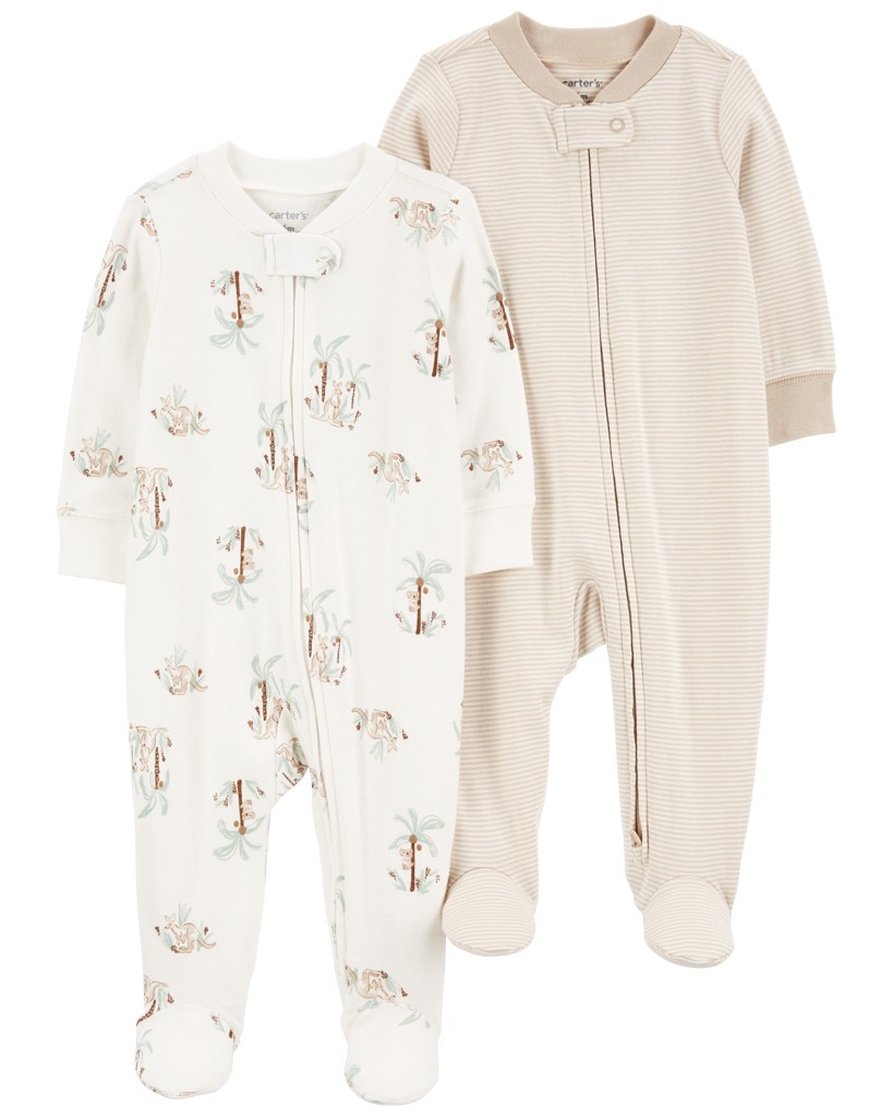 CARTER'S Overal na zips Sleep&Play Khaki Palm Tree/Stripe neutrál 2ks 6m/ veľ. 68