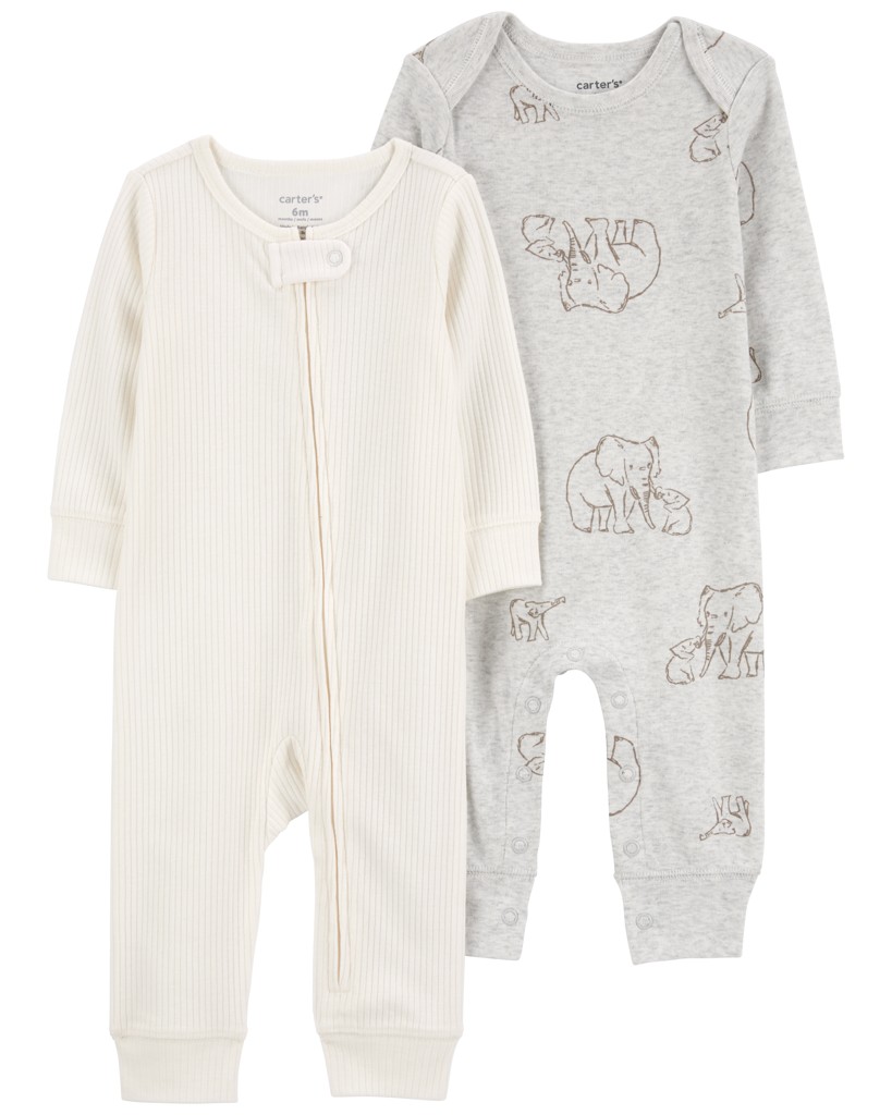 CARTER'S Overal Gray Elephant + Ivory Stripe neutrál MFL 2ks 12m/ veľ. 80