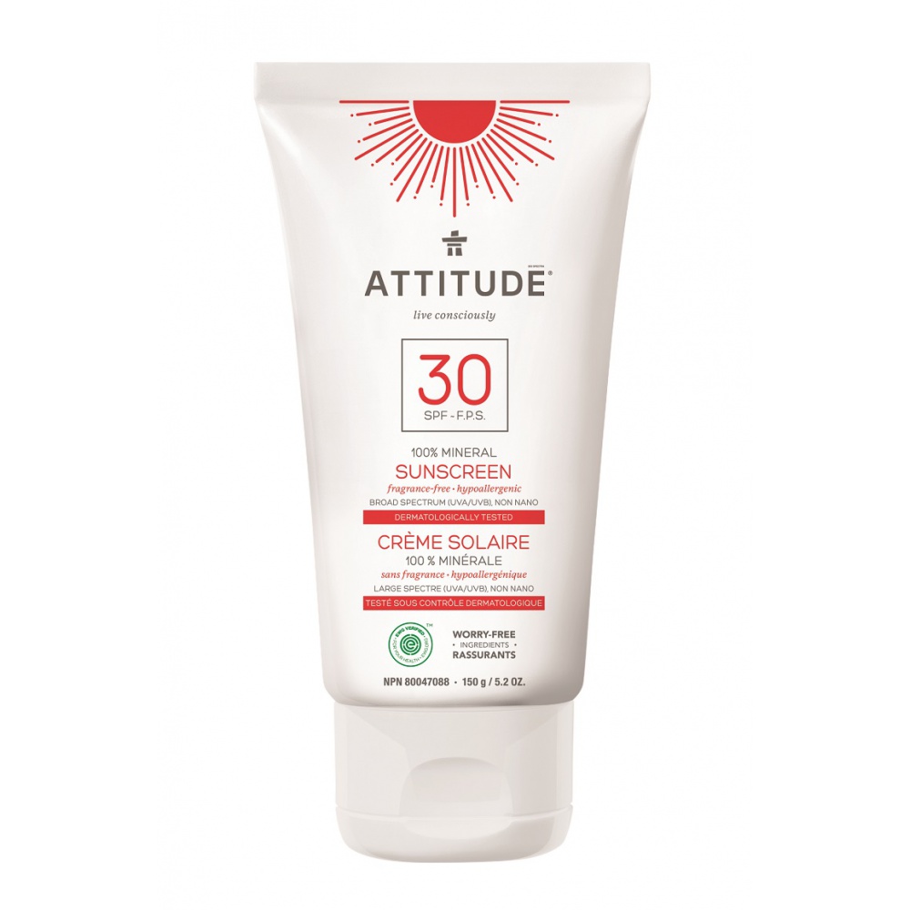 ATTITUDE 100% minerálny opaľovací krém (SPF 30) bez vône 150 g