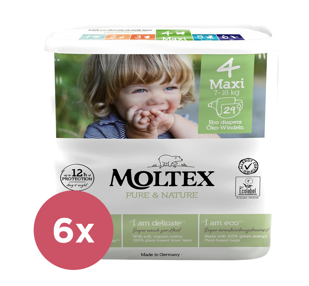 MOLTEX Pure&Nature Plienky jednorázové Maxi 7-18 kg, ekonomické balenie (6x 29 ks)