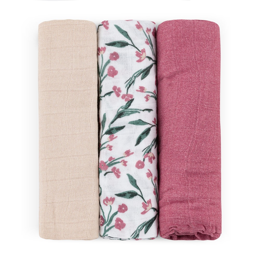 PETITE&MARS Sada plen bambusová mušelínová 3ks Moussy Pink Meadow 68 x 68 cm