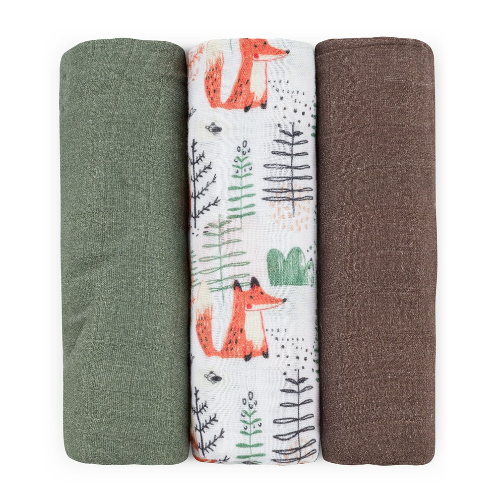 Petite&Mars bambusz muszlin pelenka szett 3 darab Moussy Forest Fox mintával