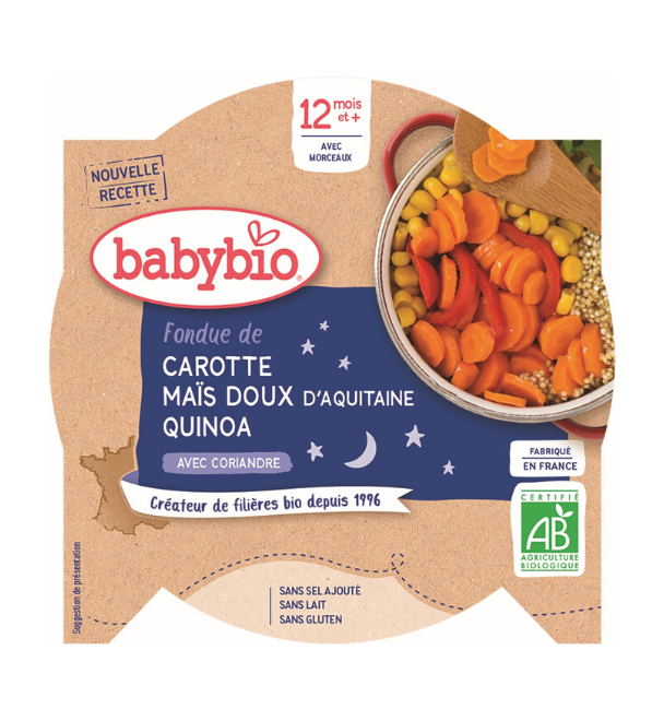 BABYBIO Večerné menu mrkva a sladká kukurica s quinoa 230 g
