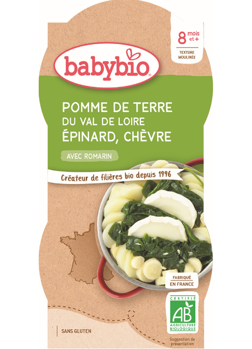 BABYBIO Zemiaky so špenátom, paštrnákom a kozím syrom (2x 200 g) - zeleninový príkrm