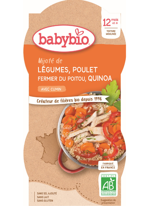 BABYBIO Menu zelenina s kuracím mäsom a quinoa (2x 200 g)