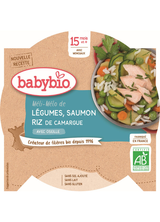 BABYBIO Menu zelenina s lososom a ryžou (260 g)