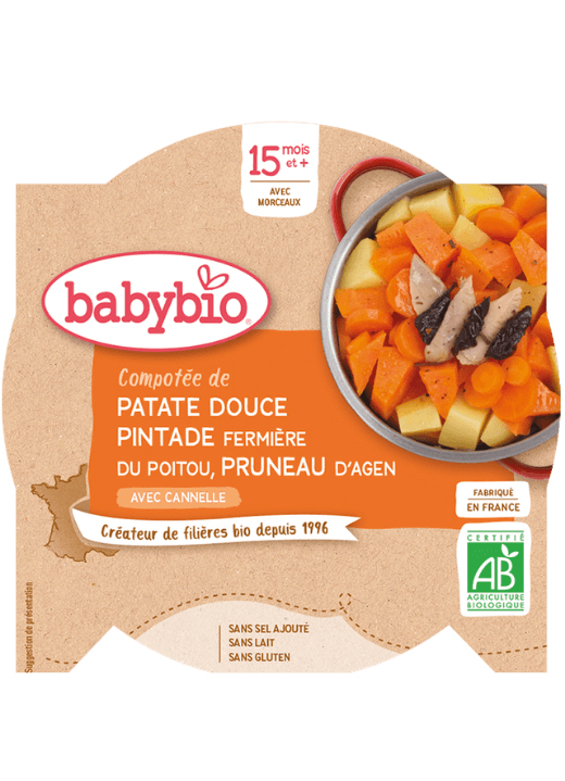 BABYBIO Menu sladké zemiaky s mäsom z perličky a sušenými slivkami (260 g)