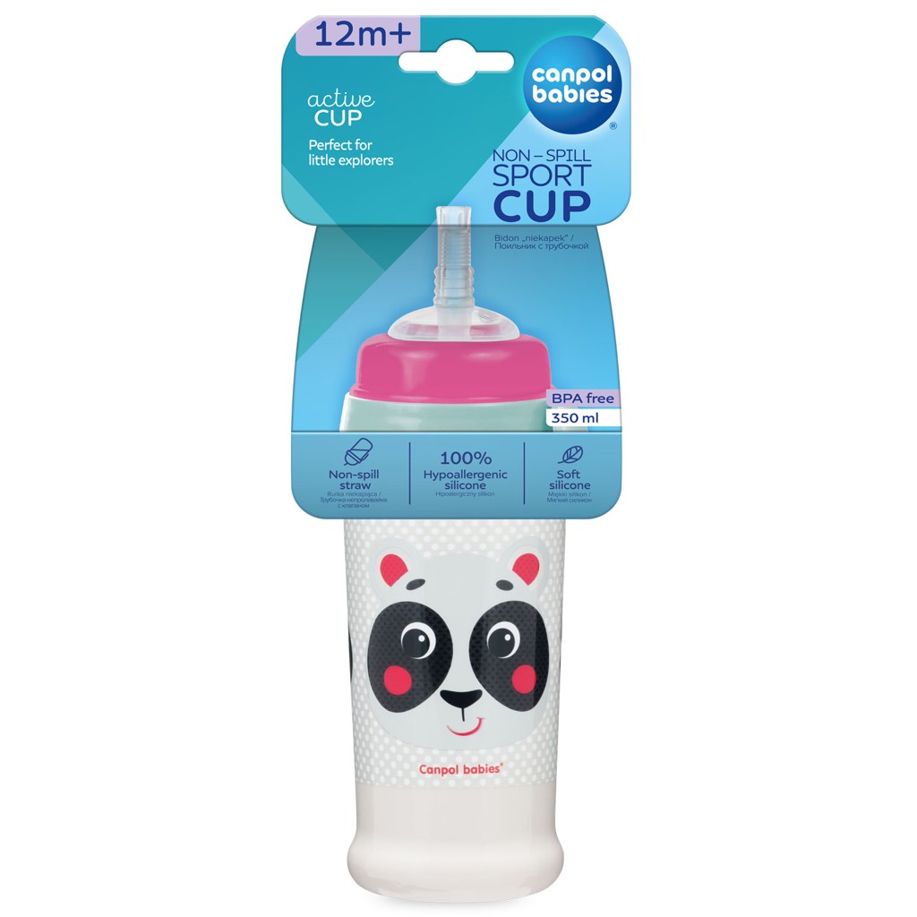 Obrázok CANPOL BABIES SPORTOVA FLASA S NETECUCOU SLAMKOU 350ML 12M+ HELLO LITTLE PANDA BEZOVA