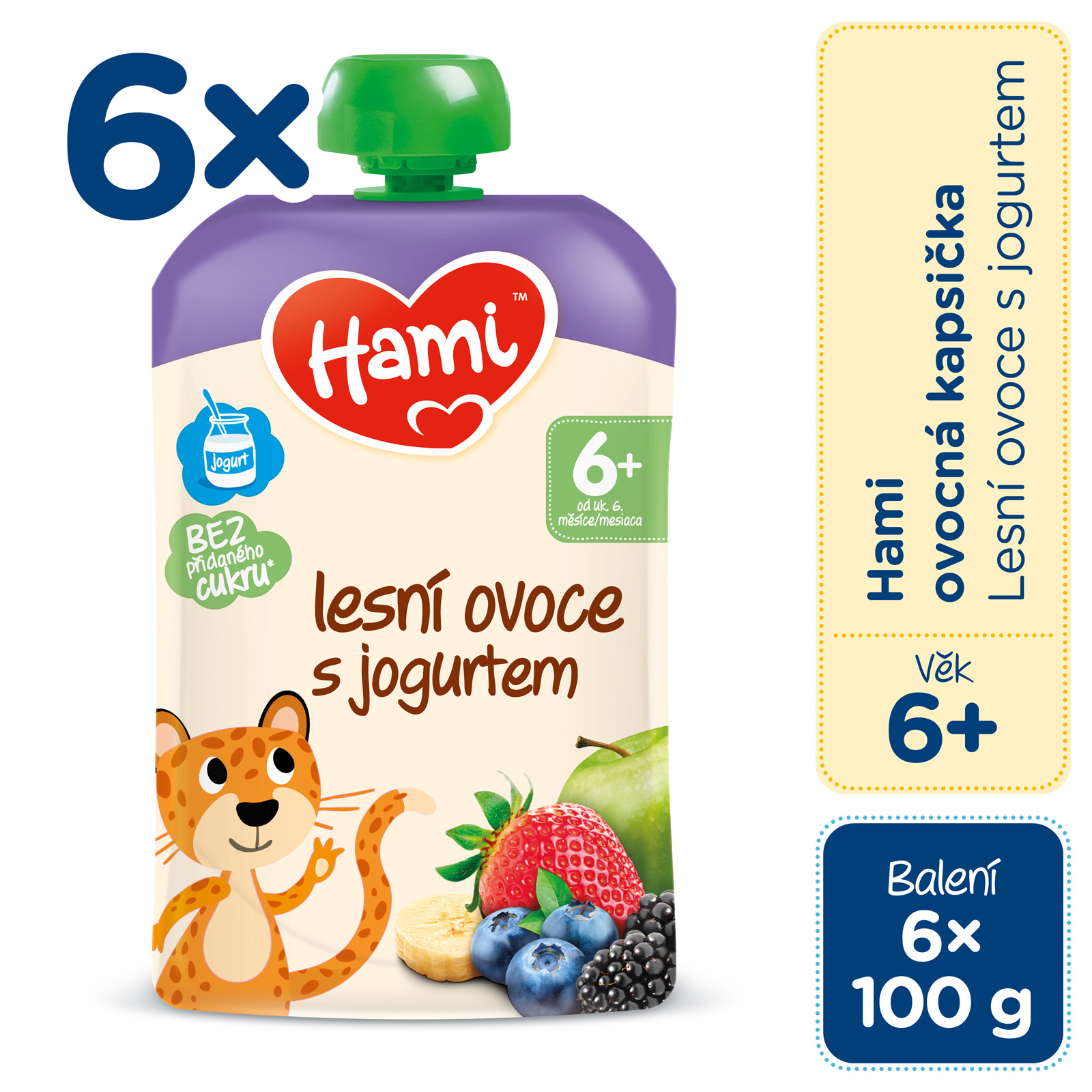 6x HAMI Kapsička ovocná Lesné ovocie s jogurtom 100 g, 6m+