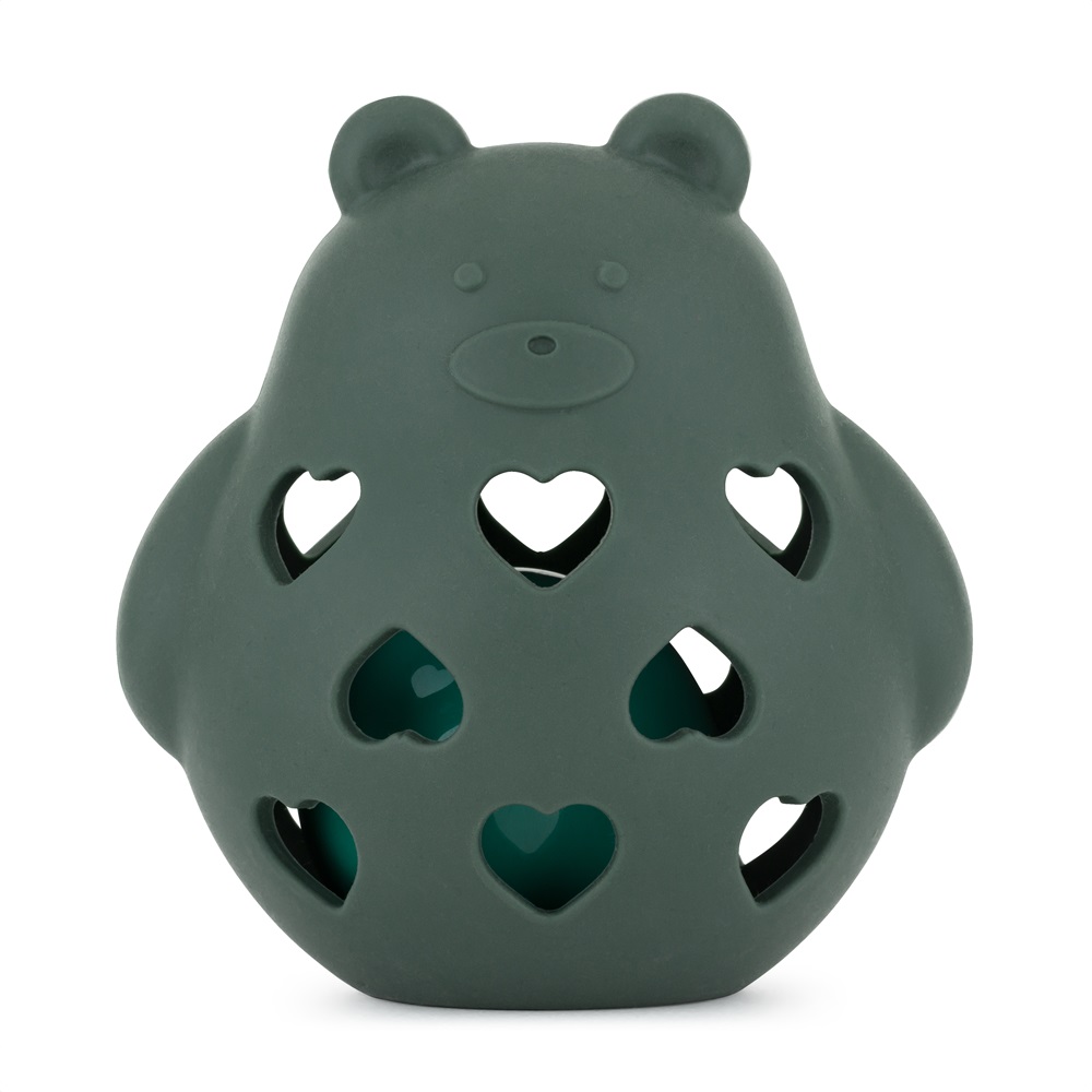 PETITE&MARS Hračka silikonová s chrastítkem Bear Basil Misty Green 0m+
