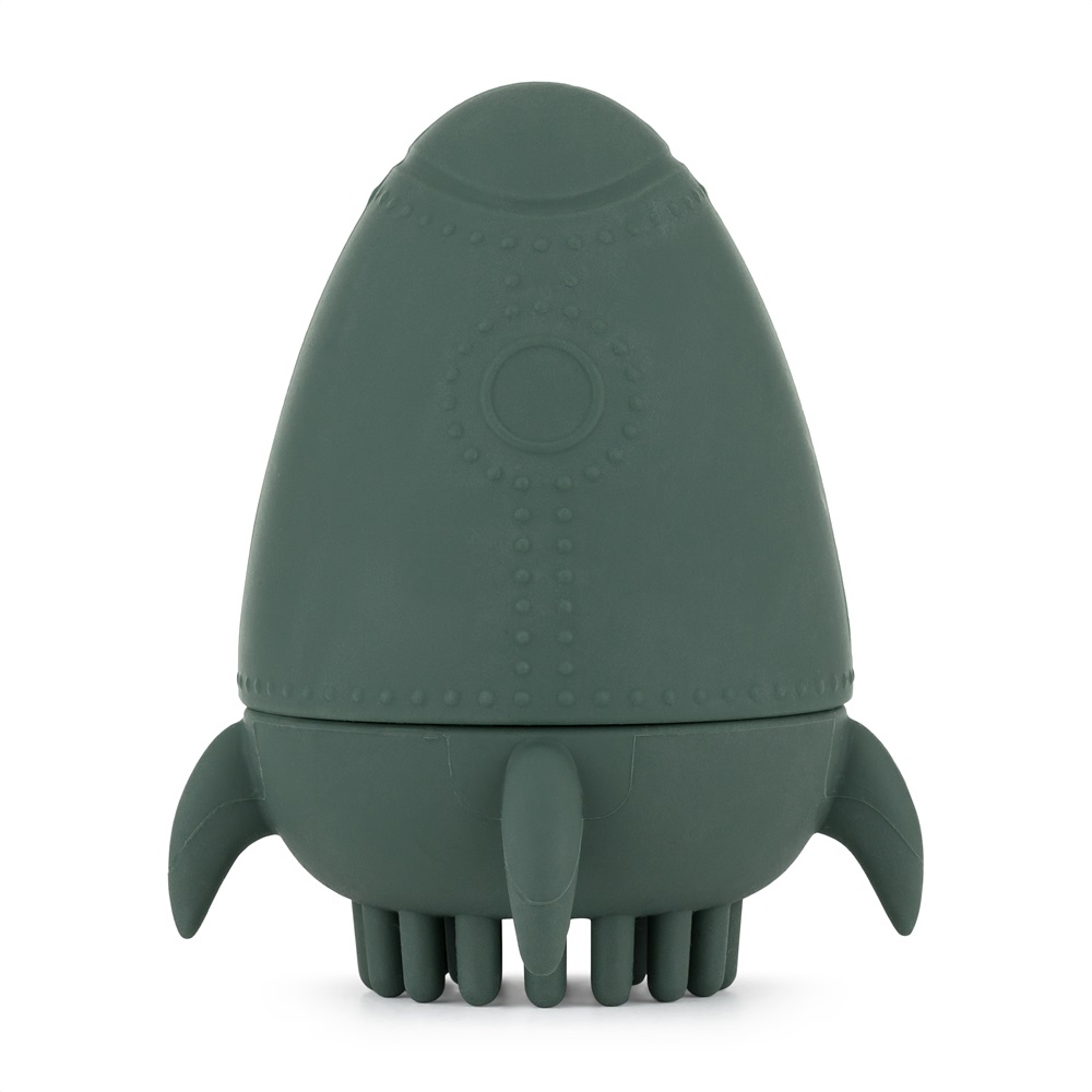 PETITE&MARS Hračka silikonová do vody s kartáčkem Splashy Rocket Misty Green 6m+
