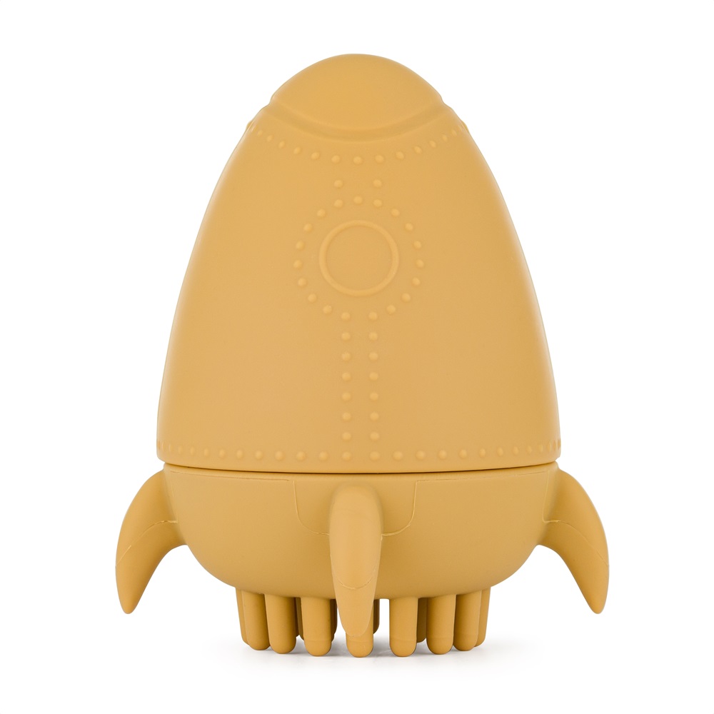 PETITE&MARS Hračka silikonová do vody s kartáčkem Splashy Rocket Intense Ochre 6m+