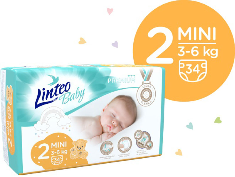 LINTEO BABY Plienky Baby Prémium MINI (3-6 kg) 136 ks
