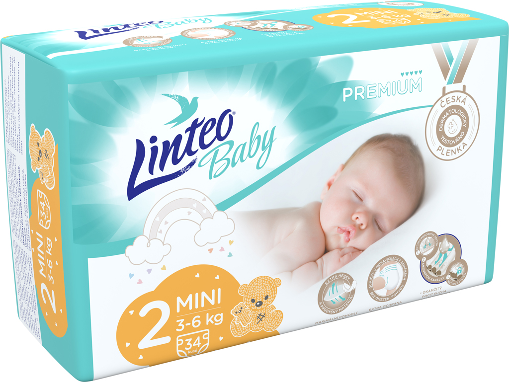 LINTEO BABY Plienky Baby Prémium MINI (3-6 kg) 34 ks