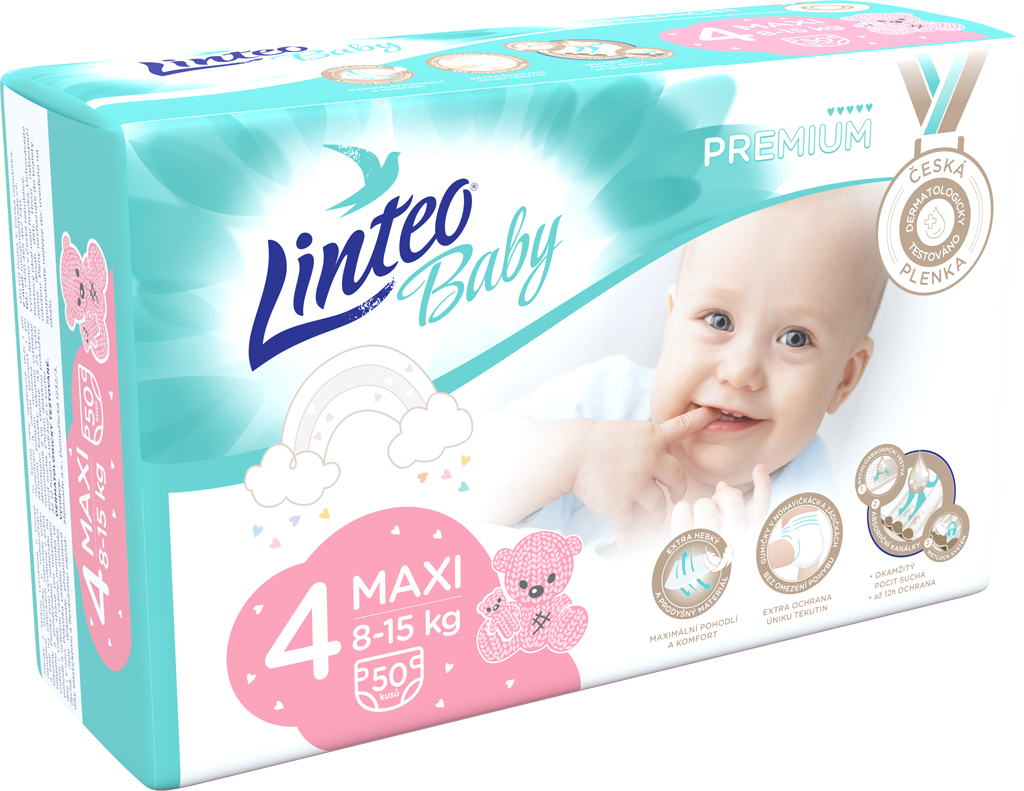 LINTEO BABY Plienky Baby Prémium MAXI (8-15 kg) 50 ks