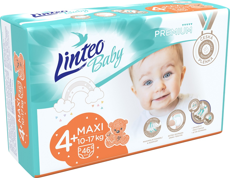 LINTEO BABY Plienky Baby Prémium MAXI+ (10-17 kg) 46 ks