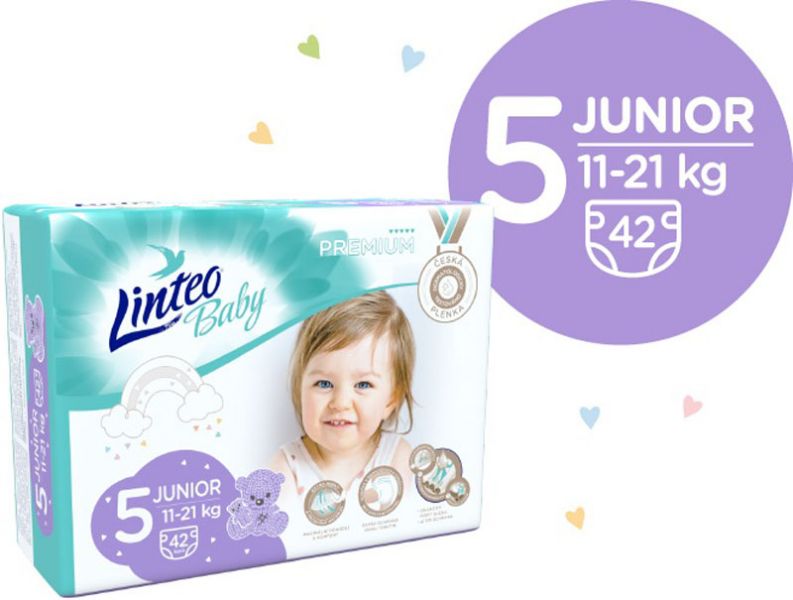 LINTEO BABY Premium Plienky jednorazové 5 JUNIOR (11-21 kg) 168 ks