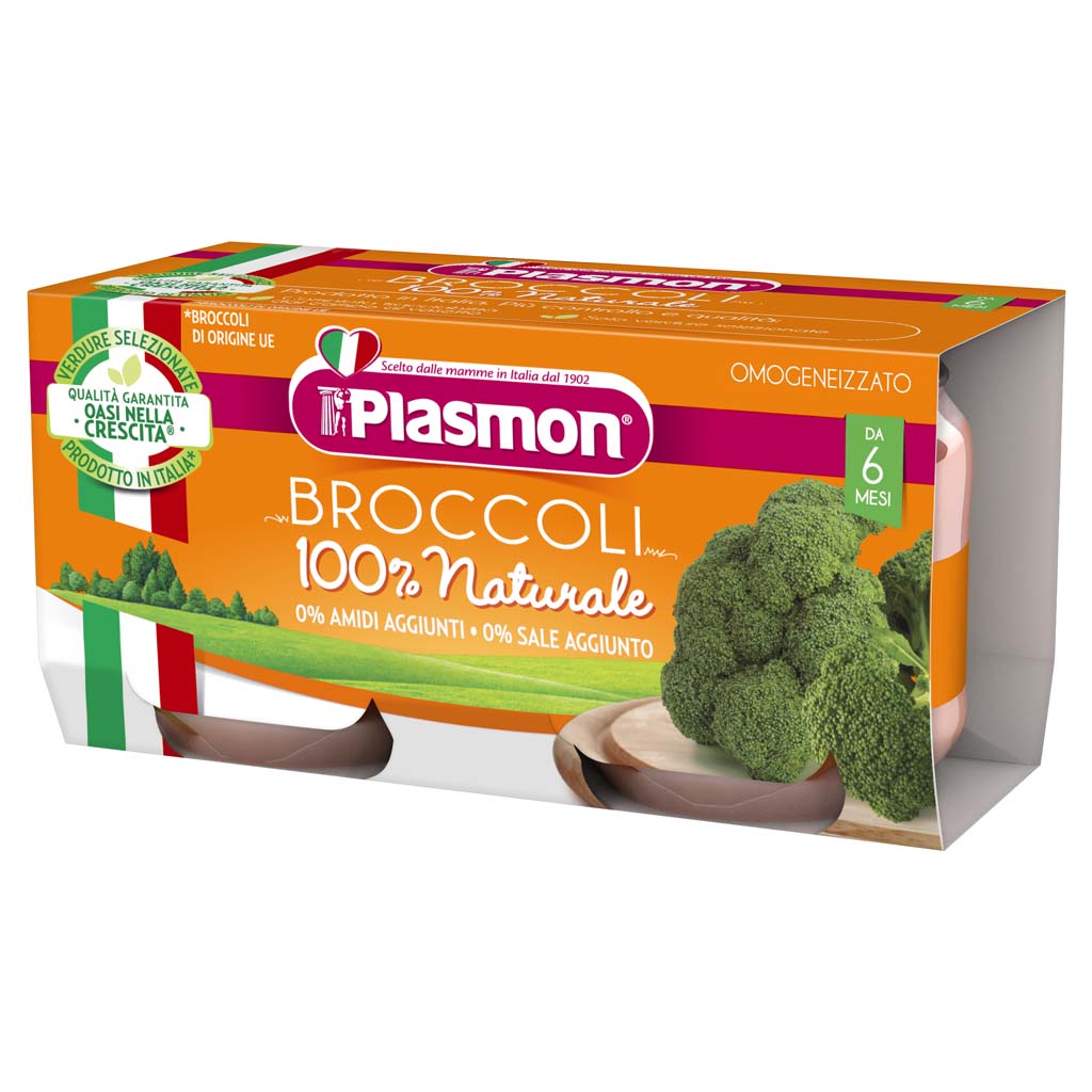 PLASMON Príkrm bezlepkový zeleninový brokolica 2x80 g, 6m+