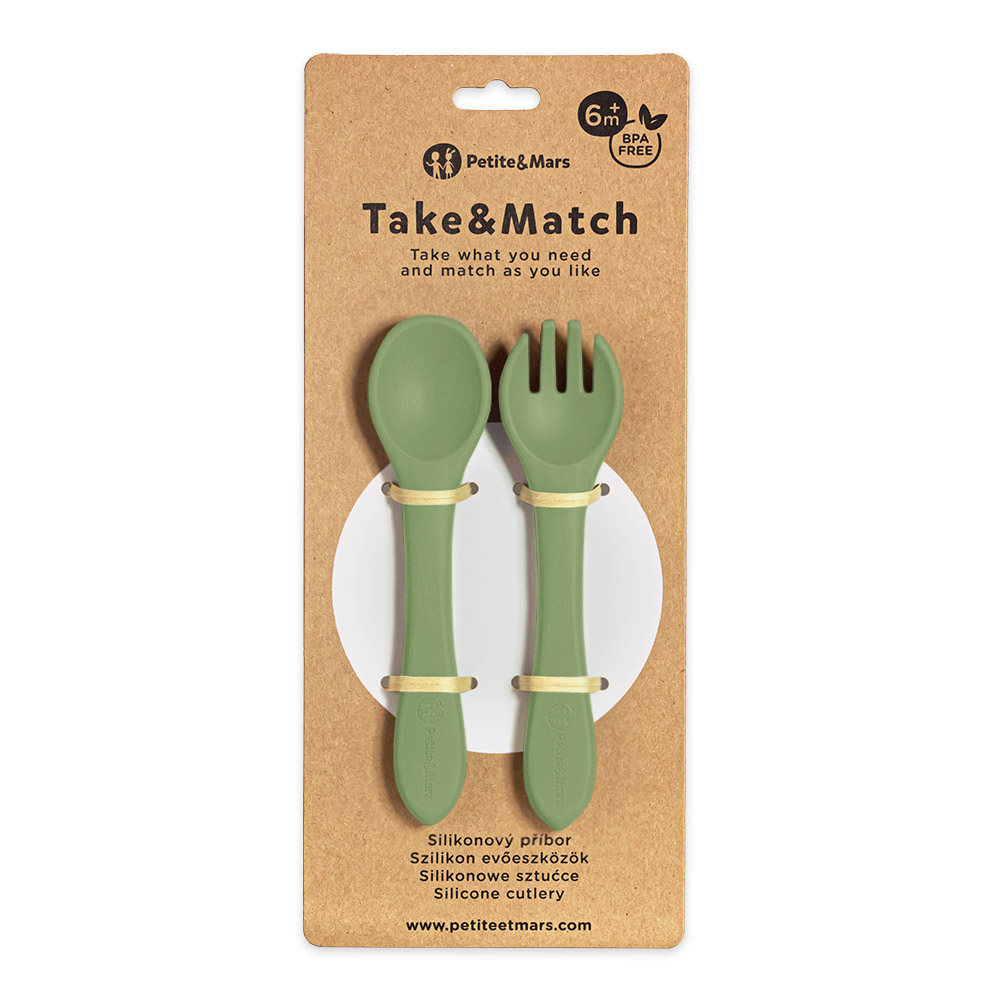 PETITE&MARS Příbor silikonový Take&Match Sweet Pea 6m+