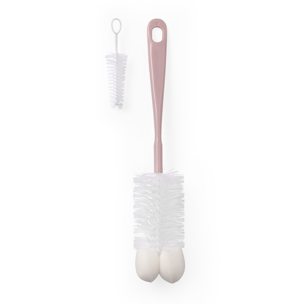 BABYONO Kartáč na kojenecké lahve s mini kartáčkem Pink