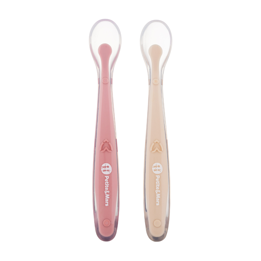 PETITE&MARS Silikonové lžičky s pouzdrem, sada 2 ks, Take&Match Sand - Rose 6m+