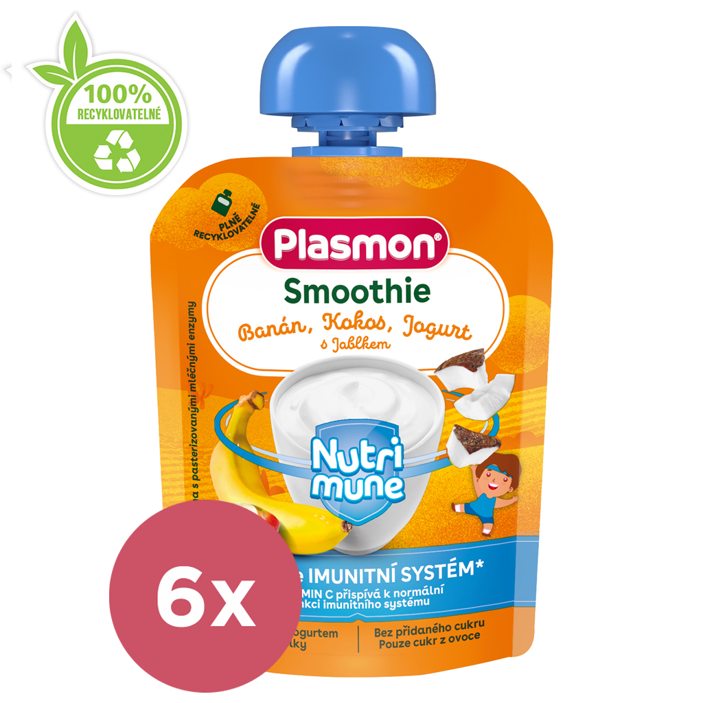 Obrázok 6x PLASMON Kapsička Smoothie NUTRI-MUNE bezlepkové ovocie-jogurt banán a jablko s kokosom 85g, 6m+