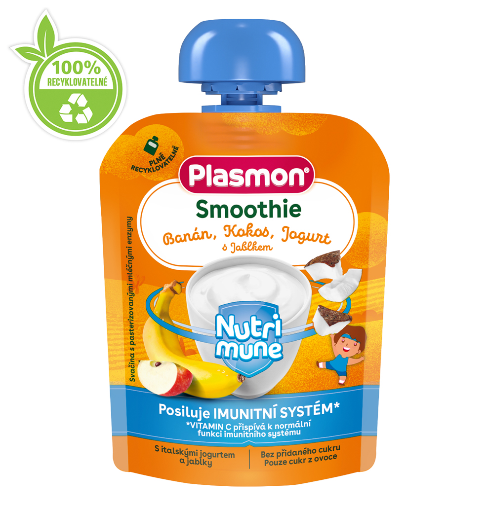 Obrázok PLASMON Kapsička Smoothie NUTRI-MUNE bezlepková ovocie-jogurt banán a jablko s kokosom 85g, 6m+